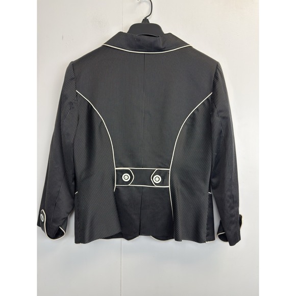 Y2K Vintage BEBE Skirt Suit Black Pinstripe Womens 10 White Piping Lined Blazer - Picture 11 of 16